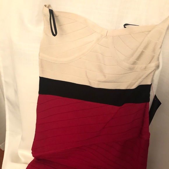 NWT Cream/fuschia Bandage BEBE Dress - Picture 5 of 8